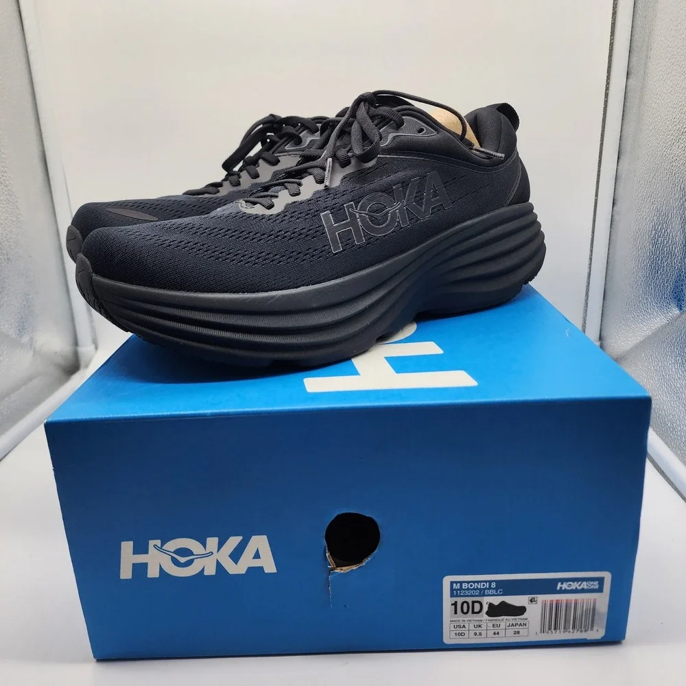 HOKA Bondi 8 Running Shoes Men 10D Black Black Max Cushion Road Sneakers